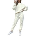 thumbnail image 2 of Capreze Long Sleeve Sweatsuits For Womens Solid Color Casual Lounge Sets Long Sleeve Activewear Joggers Outfits White M, 2 of 5