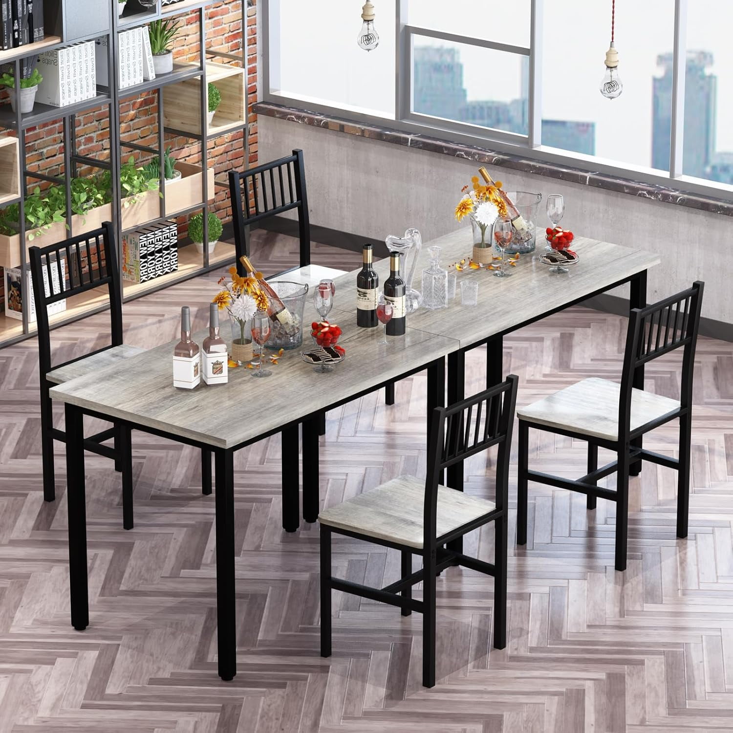 Lamerge 3 Piece Dining Table Set, Rustic Kitchen Table and Chairs Set, Thickened Solid Wood Carbon Plate, Breakfast Table Set for Small Spaces, Dining Room, Kitchen, Rustic Gray