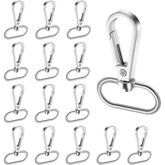15 Pack 1 Inch Silver Swivel Snap Clasps Swivel Hooks for Purse Clips with D Rings, Stainless Steel 1" Swivel Push Gate Snap Hook Clasps, Swivel Hooks, Swivel Snap Hooks for Bag Making