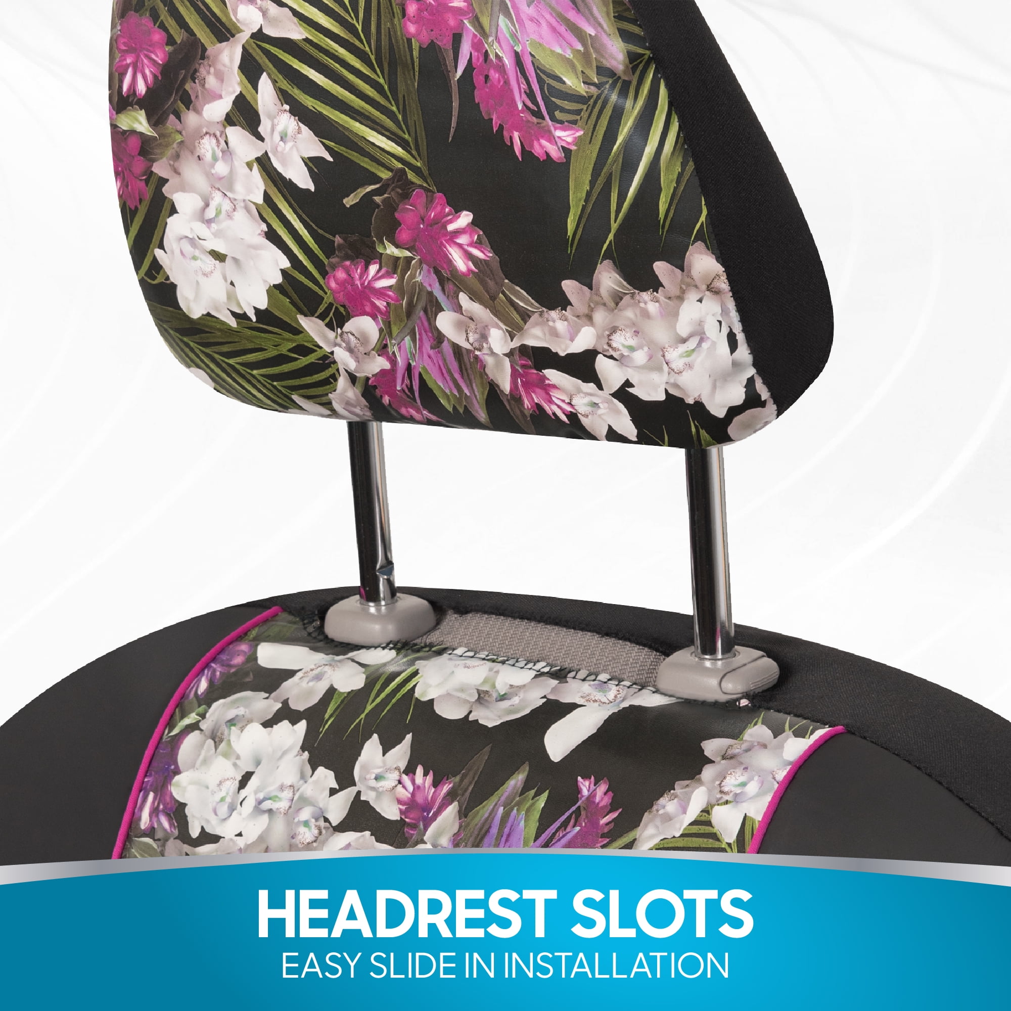 BDK Catalina Flower Seat Covers for Car SUV Truck - Sideless Seat Style Compatible with Armrest & Airbag - Universal Fit 2 Sets