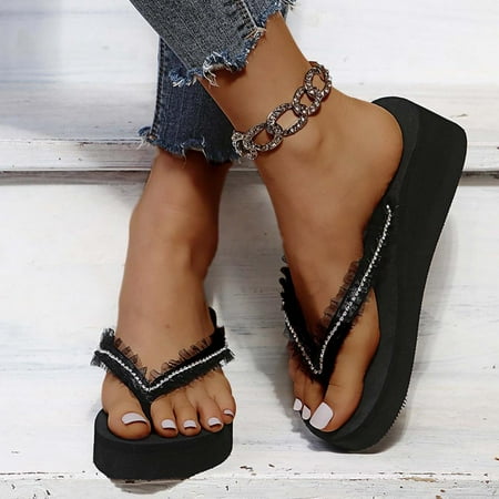 

Todqot Slippers for Women- Summer Anti-slip Casual Platform Flip-flops Quick-drying Beach Slippers Black 40