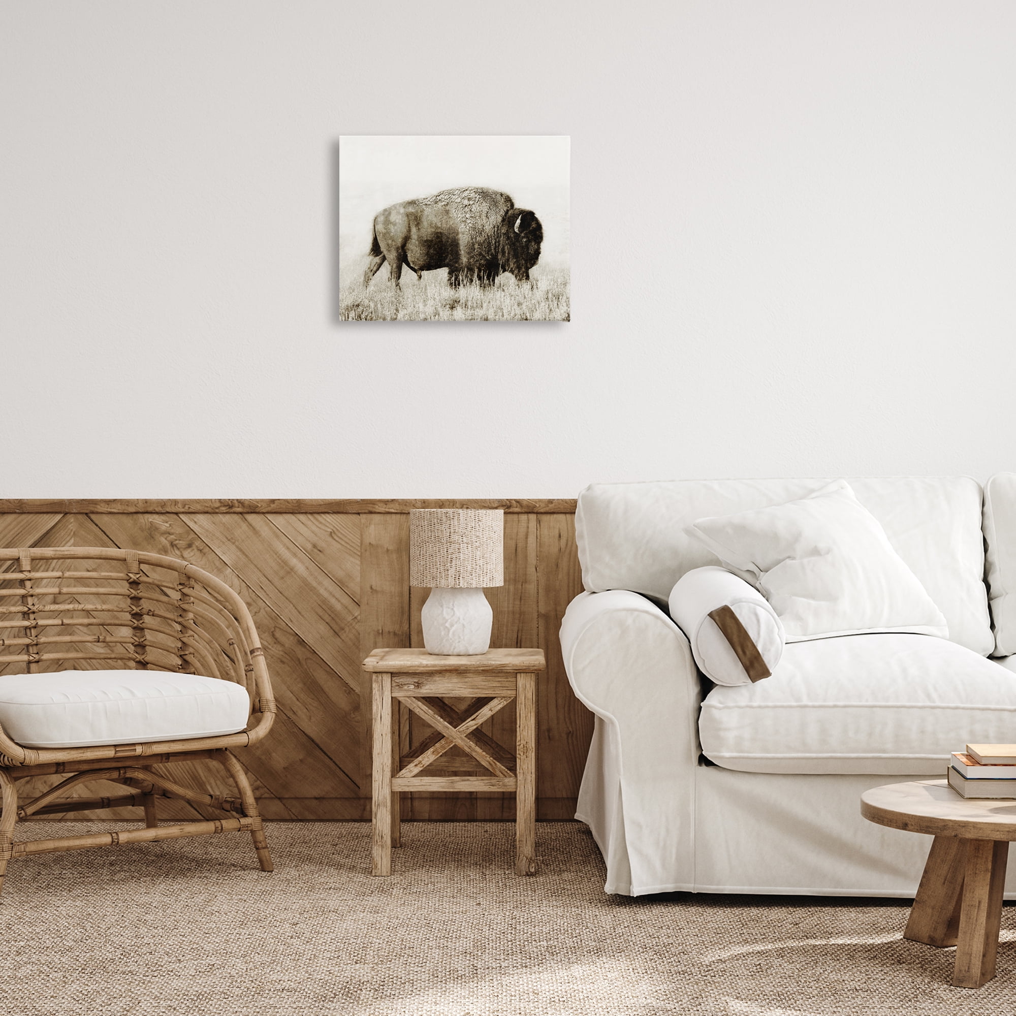 Stupell Industries Bison Grazing in Field Animals Photography Wrapped Canvas Art Print Wall Art, 20 x 16