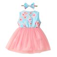 thumbnail image 4 of Odeerbi 2024 Toddler Baby Girls Net Yarn Easter Rabbit Flowers Print Sleeveless Bow Skirt Dress, 4 of 7