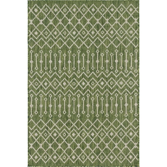 Unique Loom Outdoor Trellis Geometric Rug 4' x 6' Rectangle Green/Ivory