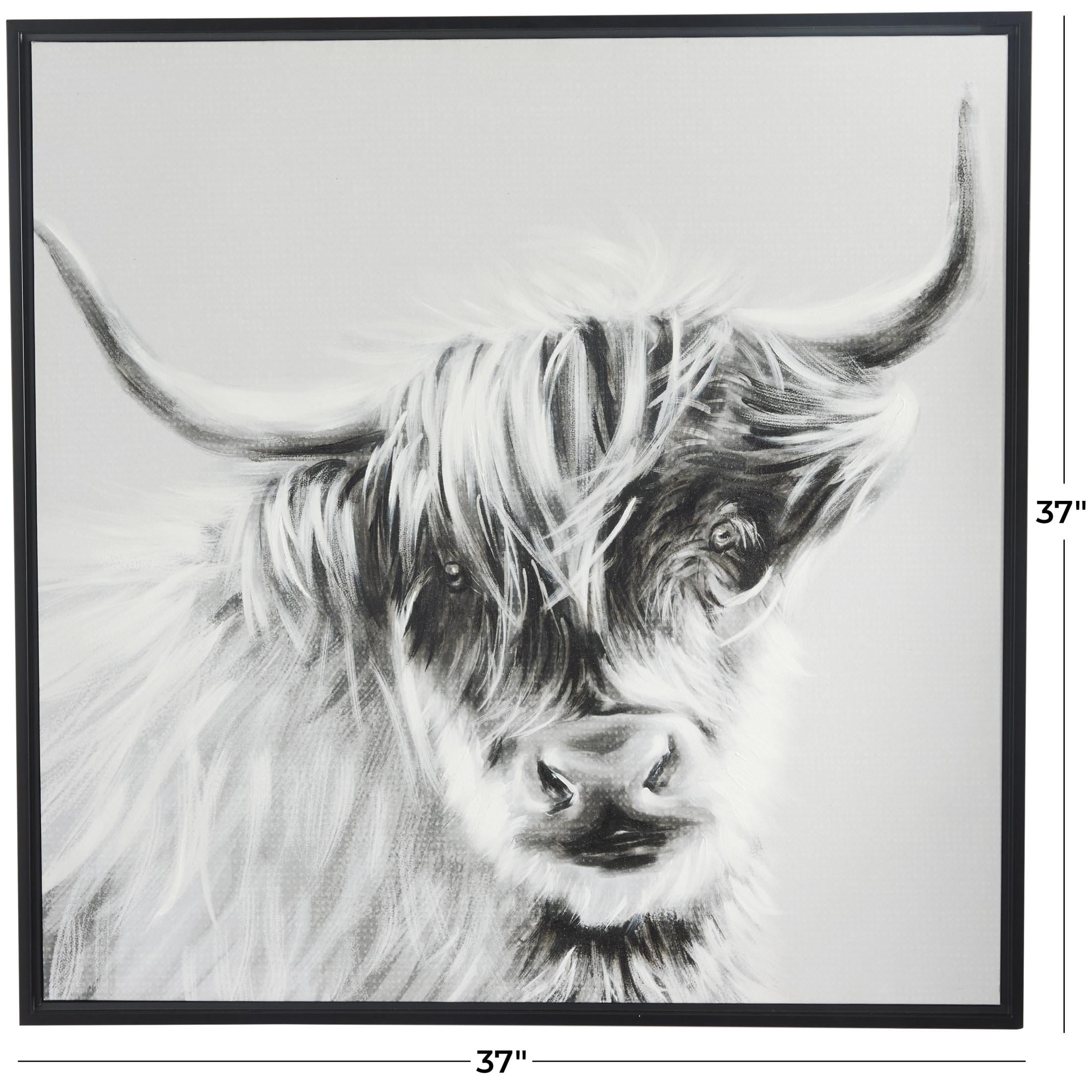 37" x 37" Shaded Bull Framed Wall Art with Black Frame, by DecMode