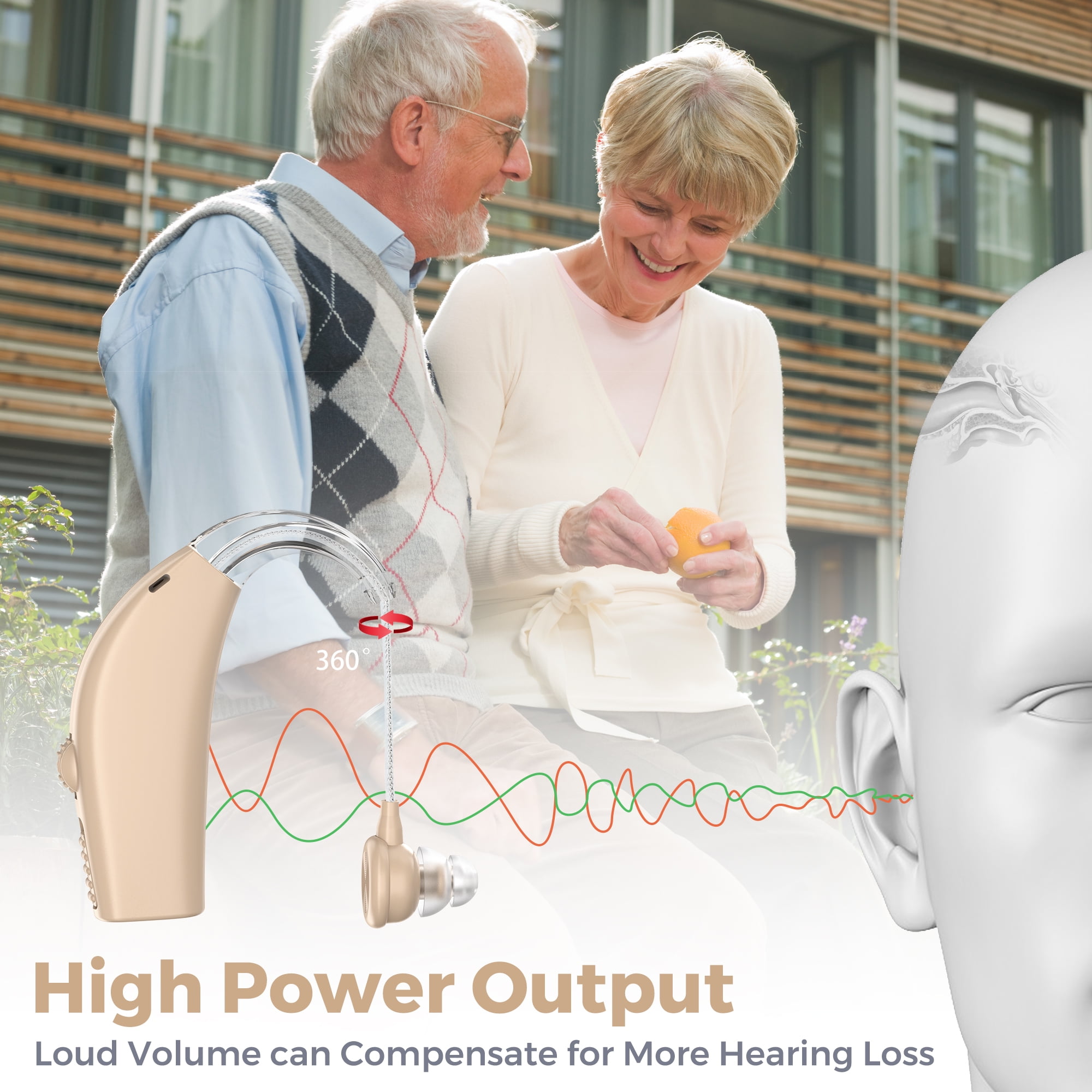 MEDca Pair Rechargeable Digital Hearing Aids Amplifier, Hearing Aids For Seniors, Beige