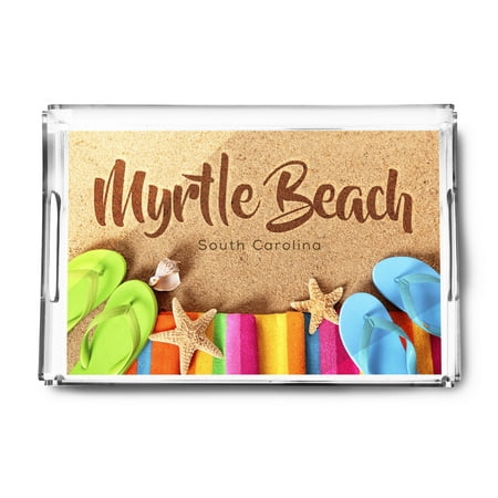 South Carolina Flip Flops - Myrtle Beach, South Carolina - Flip Flops on Beach - Lantern Press Photography (Acrylic Serving Tray)