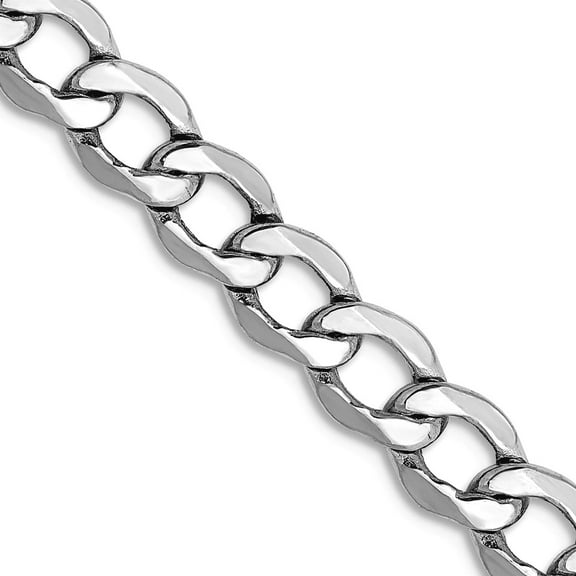 14k White Gold Hollow Polished Lobster Claw Closure 5.25mm Semi-solid Curb Link Chain Necklace 20 Inch Chain Necklace fo
