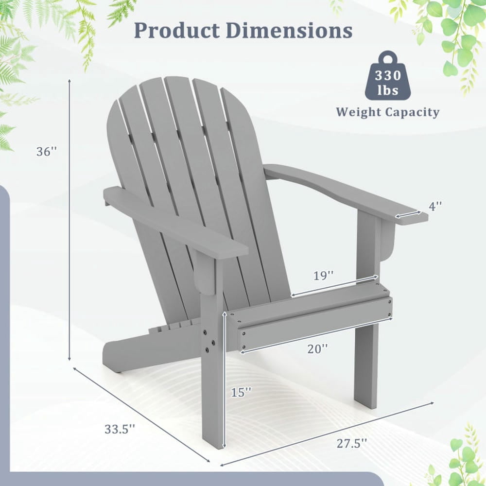 Topcobe Acacia Wood Lounge Patio Adirondack Chair with Inclined Seat, Outdoor Patio Furniture for Porch Balcony Garden Backyard-Gray
