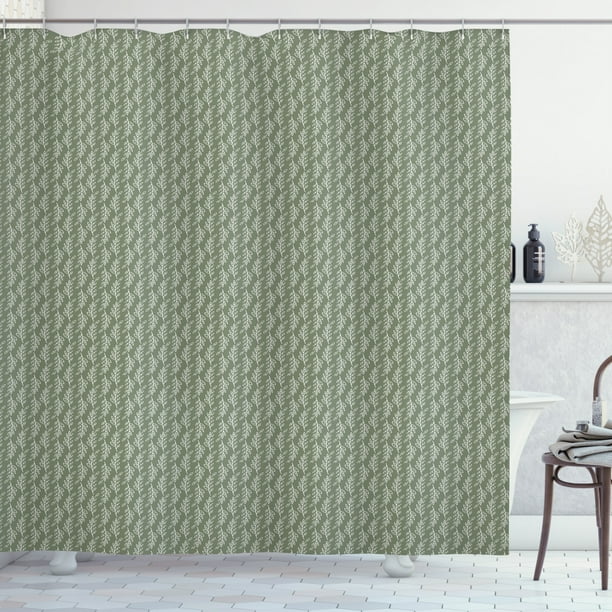 Muted Colors Shower Curtain, Repetitive Leafy Simplistic Branches in