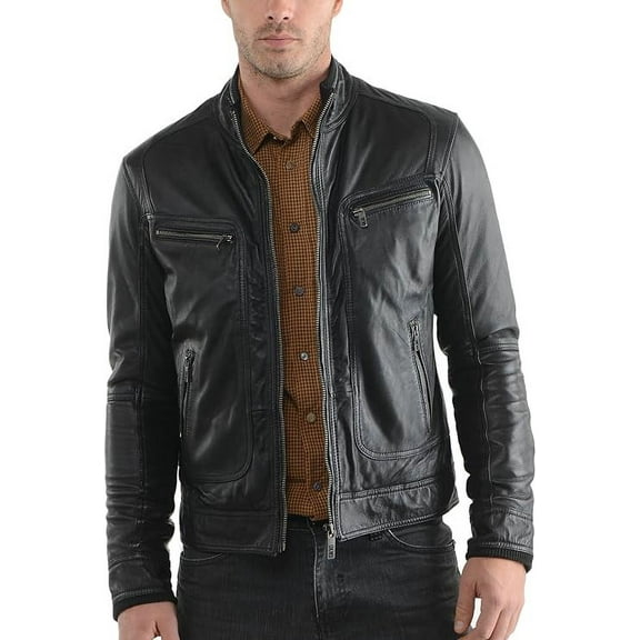 Men's Genuine Lambskin Leather Jacket Slim fit Biker Motorcycle jacket A071