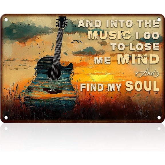 Vintage Guitar Music Metal Tin Sign Wall Art Decor 8x12 Inch