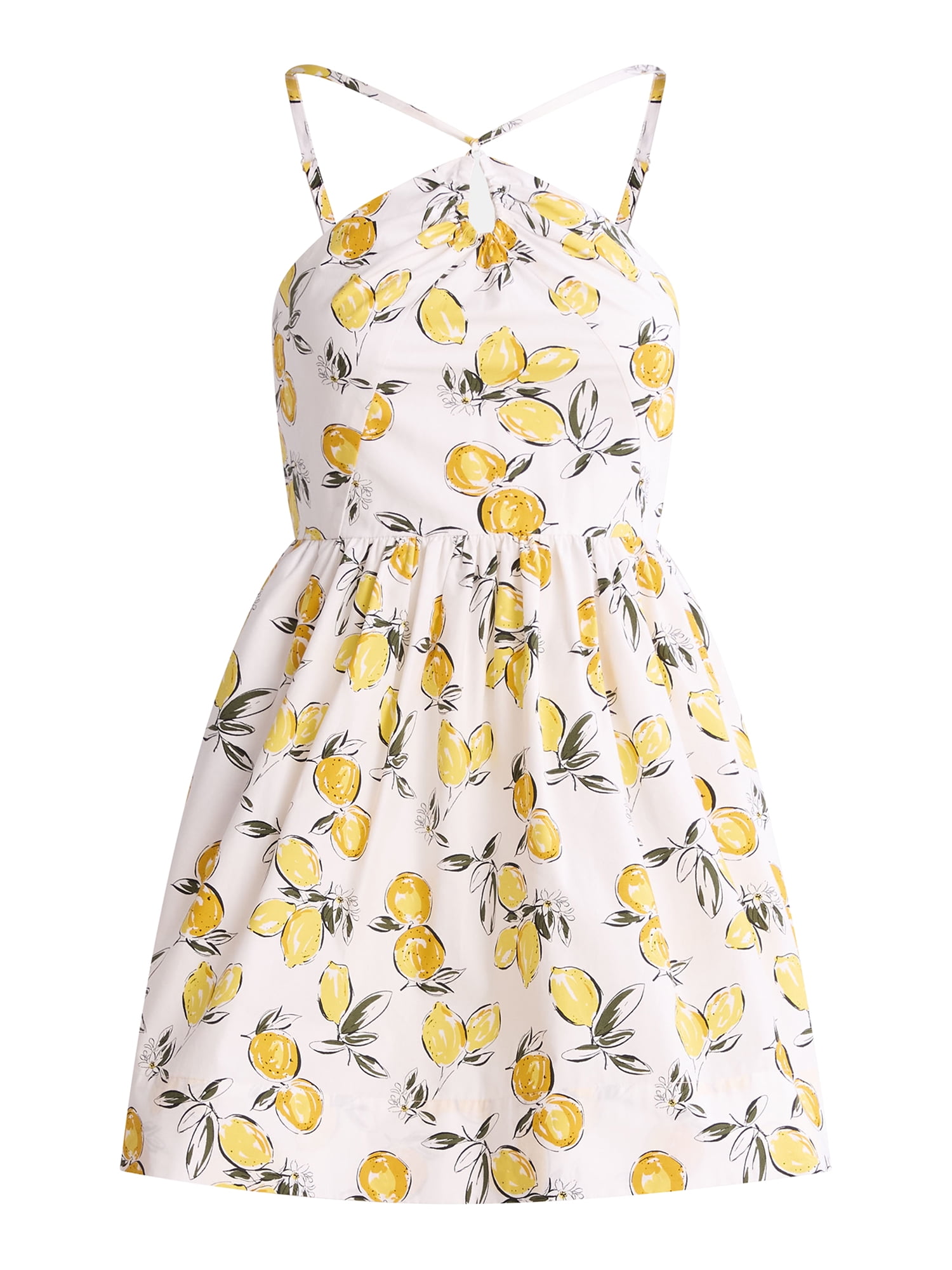 Free Assembly Women's Sleeveless Halter Fit and Flare Cotton Mini Dress, XS-XXL