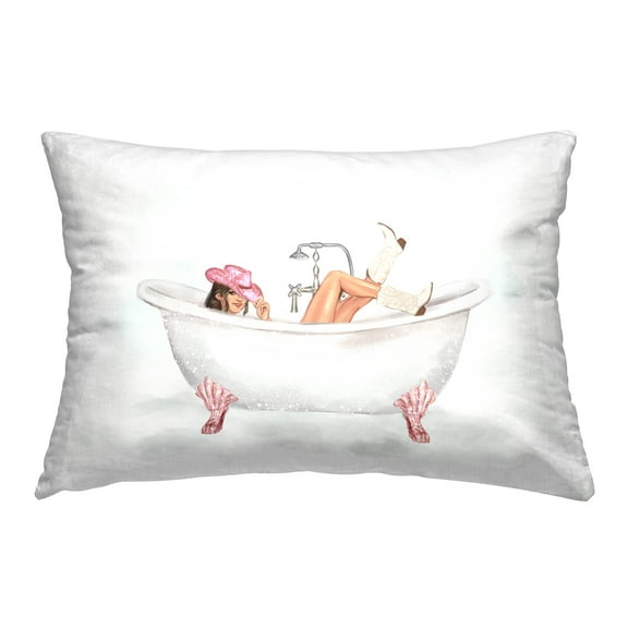 Stupell Industries Pink Cowgirl in Bath Decorative Printed Throw Pillow, 14 x 20