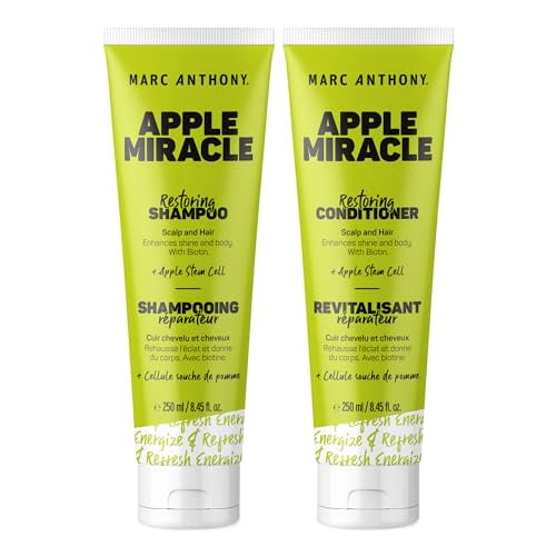 Marc Anthony Shampoo and Conditioner Set, Restoring Apple Miracle - Shine & Volume, Hair Growth, Breakage & Frizz Control - Apple Extract, Biotin, Keratin, & Grapeseed Oil - Dry Scalp & Damaged Hair(P
