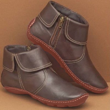 

Bxzhiri Women s Fashion Round Head Casual Flat Boots Warm Side Zipper Short Boots