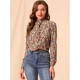 thumbnail image 3 of Camisa de manga larga Allegra K con cuello simulado y volantes Negro rojo M, 3 of 6