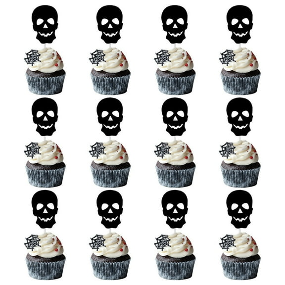 Halloween Cake Toppers 12 Pack, 6 Inch Halloween Cupcake Toppers with Pumpkin Ghost Bat Witch, Black Paper Cake Decorations for Halloween Party Birthday Baking Dessert