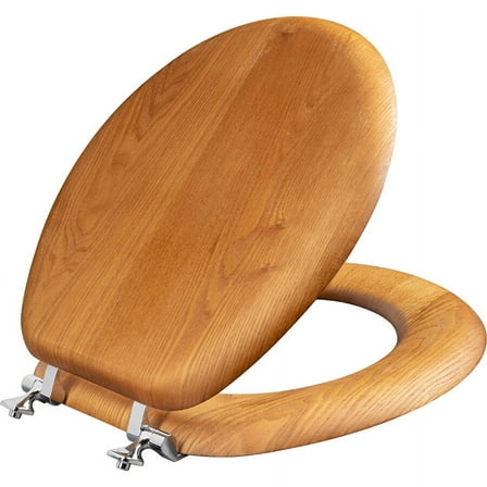Mayfair Natural Reflections Round Wood Veneer Toilet Seat in Natural Oak with Chrome Hinge