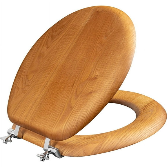 Mayfair Natural Reflections Round Wood Veneer Toilet Seat in Natural Oak with Chrome Hinge