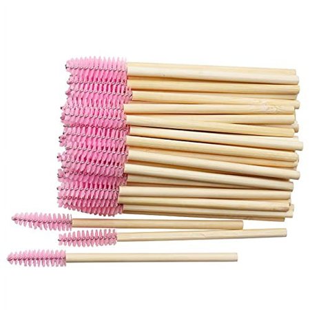 MyAoKuE-UP 100 Pack Bamboo Handle Mascara Wands Disposable Eyelash Brushes Eco-friendly Lash Extension Tool, Pink