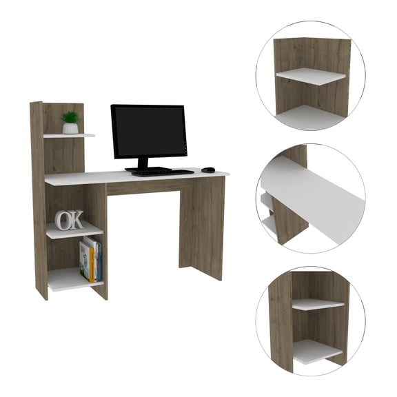 Home Office Desks, White and Pine 4-Shelf Writing Desk, White Office Desks,Particle Board Computer Desks, Furniture Office Desks & Work Surfaces