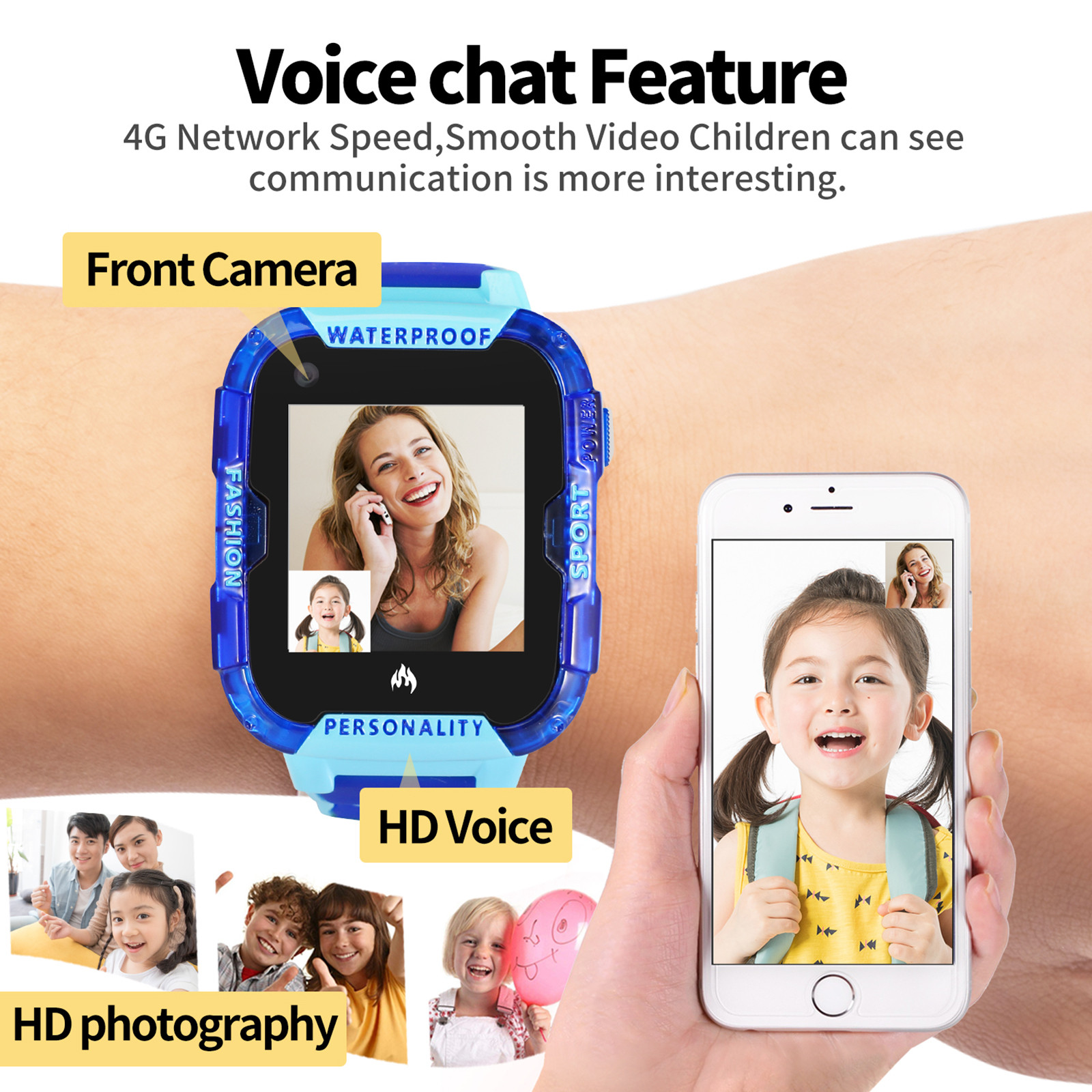4G Waterproof Kids GPS Smart Watch Phone, with Anti-Lost GPS WIFI LBS Positioning Tracker, video call, Calling, SOS, Voice Chat, Pedometer, Alarm Clock, Birthday & Christmas for Boys or Girls (Blue)