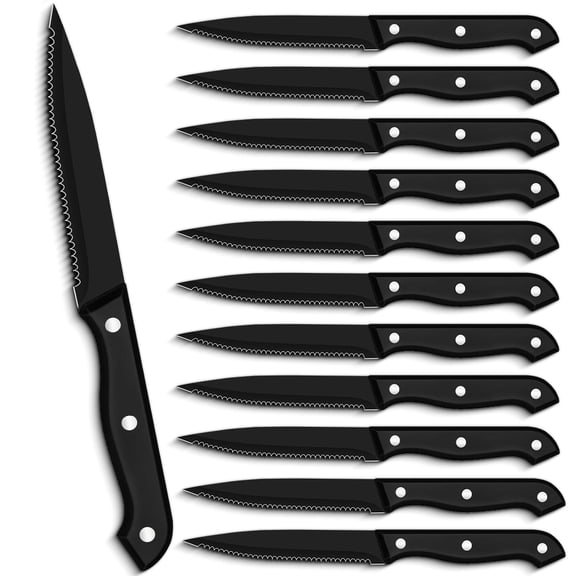 4.5-inch Steak Knives Set of 12 Hight Carbon Stainless Steel Black Meat Cutting Kitchen Dinner Cutlery Set,Dishwasher Safe
