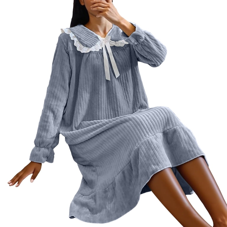 Womens Fuzzy Nightgown Cute Ruffle Long Sleeve Sleep Dress Doll