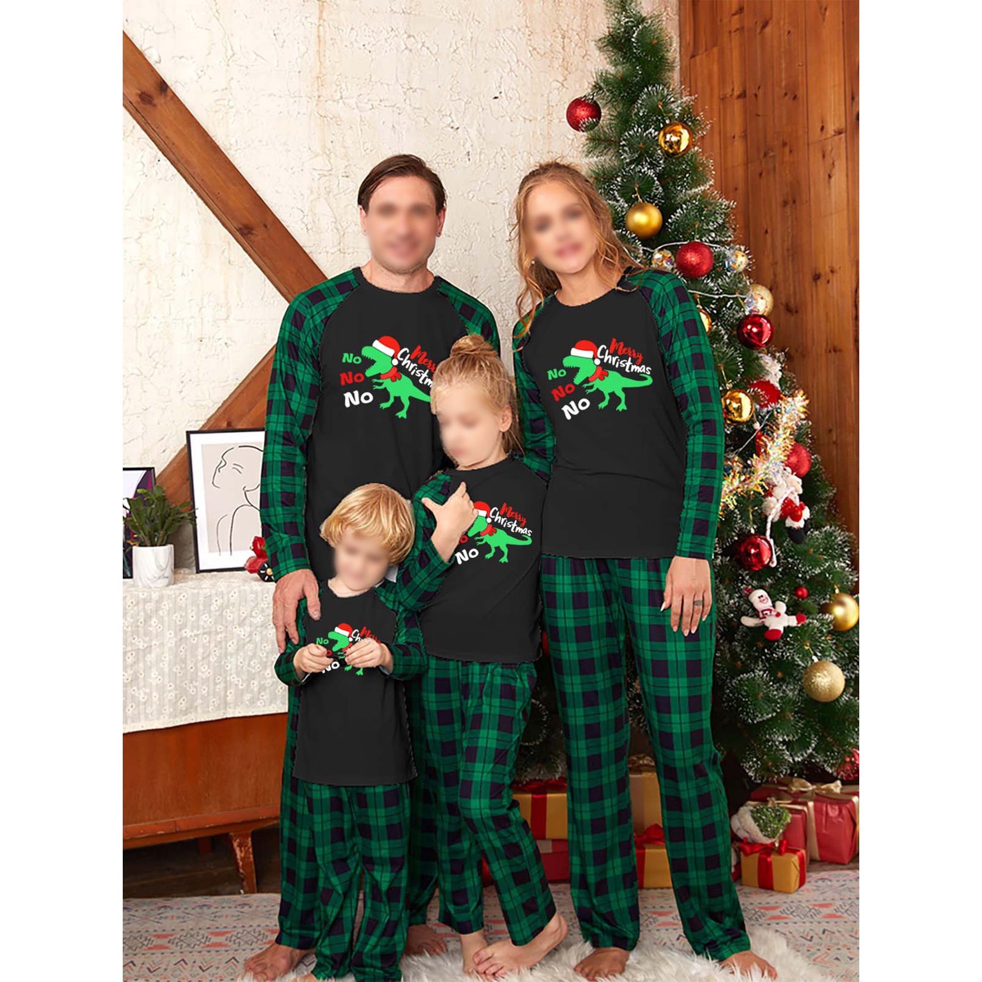 Fashnice Mommy Dad Child Xmas Matching Family Pajamas Set Plaid Christmas Sleepwear Long Sleeve Nightwear Loose Holiday PJ Sets Black Green Children s