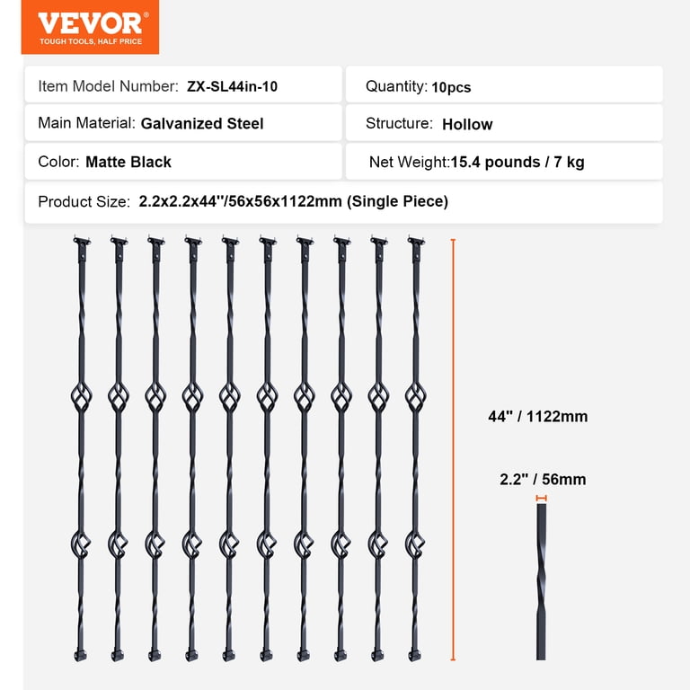 テキスト VEVOR Staircase Metal Balusters, 44'' x 1/2