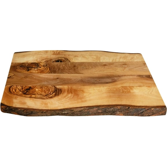 Tramanto Farmhouse Wooden Serving Board with Bark, Rustic Olive Wood Platter 15 x 10 Inch