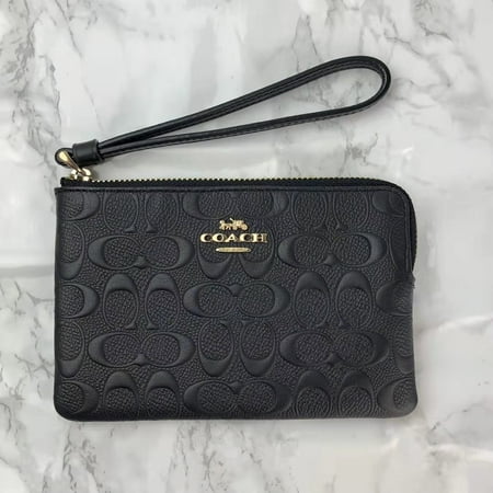 COACH F67555 CORNER ZIP WRISTLET IN SIGNATURE LEATHER BLACK