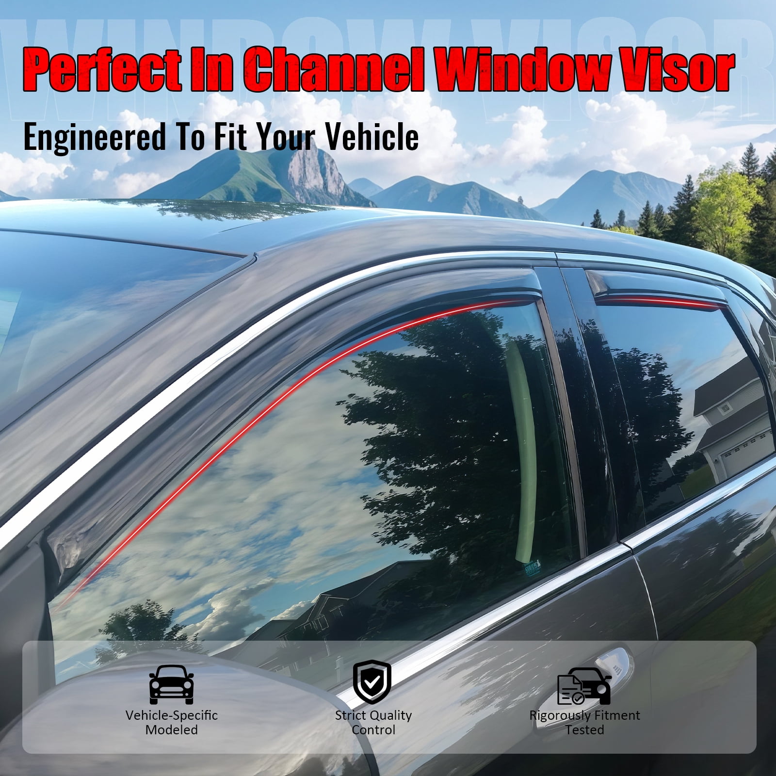 Ikon Motorsports In-Channel Window Visors Fits 2015-2024 Ford Edge, Slim Style Side Door Rain Vent Guard Deflectors, Acrylic Smoke 4PCS