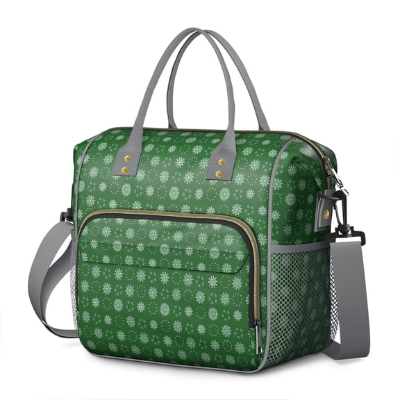 Green Christmas Snowflake Pattern Womens Lunch Box for Work,Insulated Large Lunch Bag for Tween and Teen,Loncheras Para Mujer,Leakproof Adult Lunch Bag for Work,Beach,Travel,Picnic,Camping