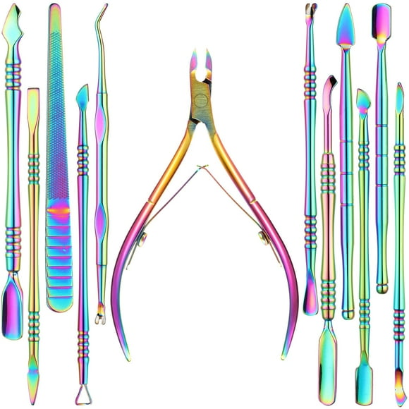 Juego de pinzas para cutículas de manicura Mudder, 12 piezas, arcoíris