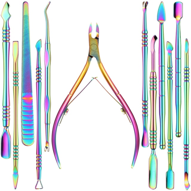 Juego de pinzas para cutículas de manicura Mudder, 12 piezas, arcoíris