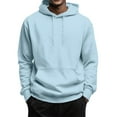 thumbnail image 2 of Oversized Hooded Sweatshirt Men Tall Lightweight Streetwear Plain Hoodie with Kangaroo Pockets Light Blue M, 2 of 6