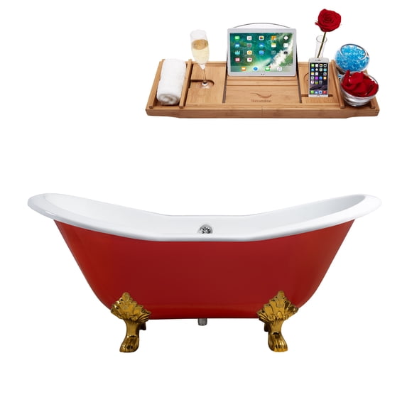 61" Cast Iron R5161GLD-CH Soaking Clawfoot Tub and Tray with External Drain
