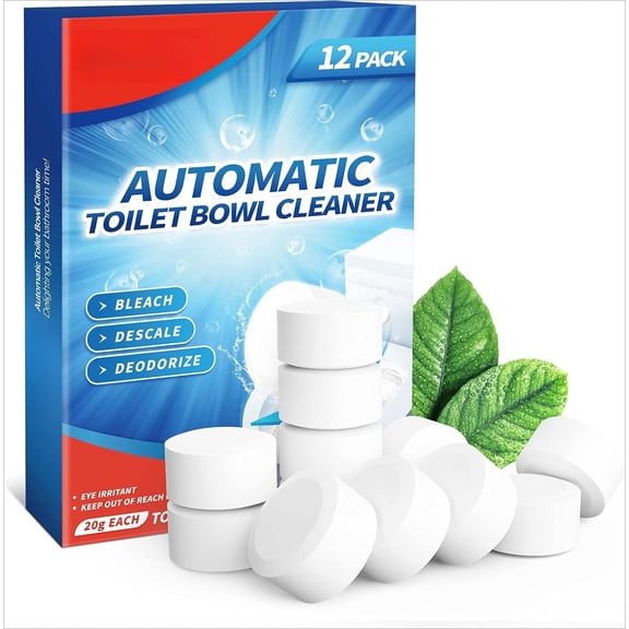 Toilet Bowl Cleaner Tablets 12 PACK, Automatic Toilet Bowl Cleaners with Bleach for Deodorizing and Descaling, Bathroom Cleaner Against Tough Stains