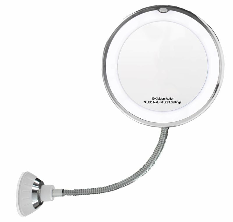 Renquen Strong Suction Cup and 360 ° Adjustable Flexible Swan Neck Makeup Mirror Wireless Makeup Mirror LED Makeup Mirror with 10X Magnification Bathroom vanity Mirror White 