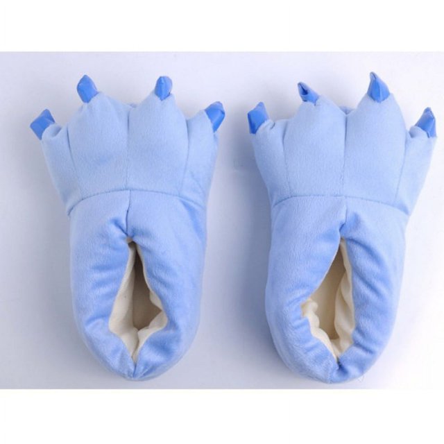 Zapatos de casa con forma de pata de animal de terciopelo súper suave para hombres y mujeres, para parejas, zapatos de tacón con bolsa de algodón con forma de pata de invierno, color azul y verde
