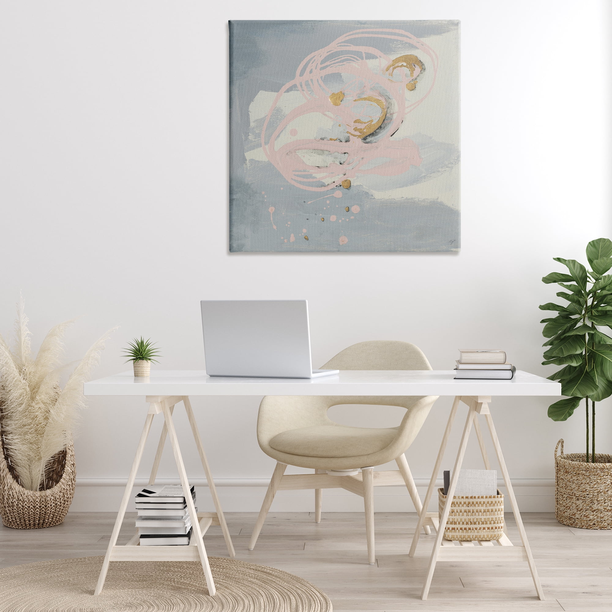 Stupell Industries Grey with Pink Swirl Abstract Painting Gallery Wrapped Canvas Art Print Wall Art, 36 x 36
