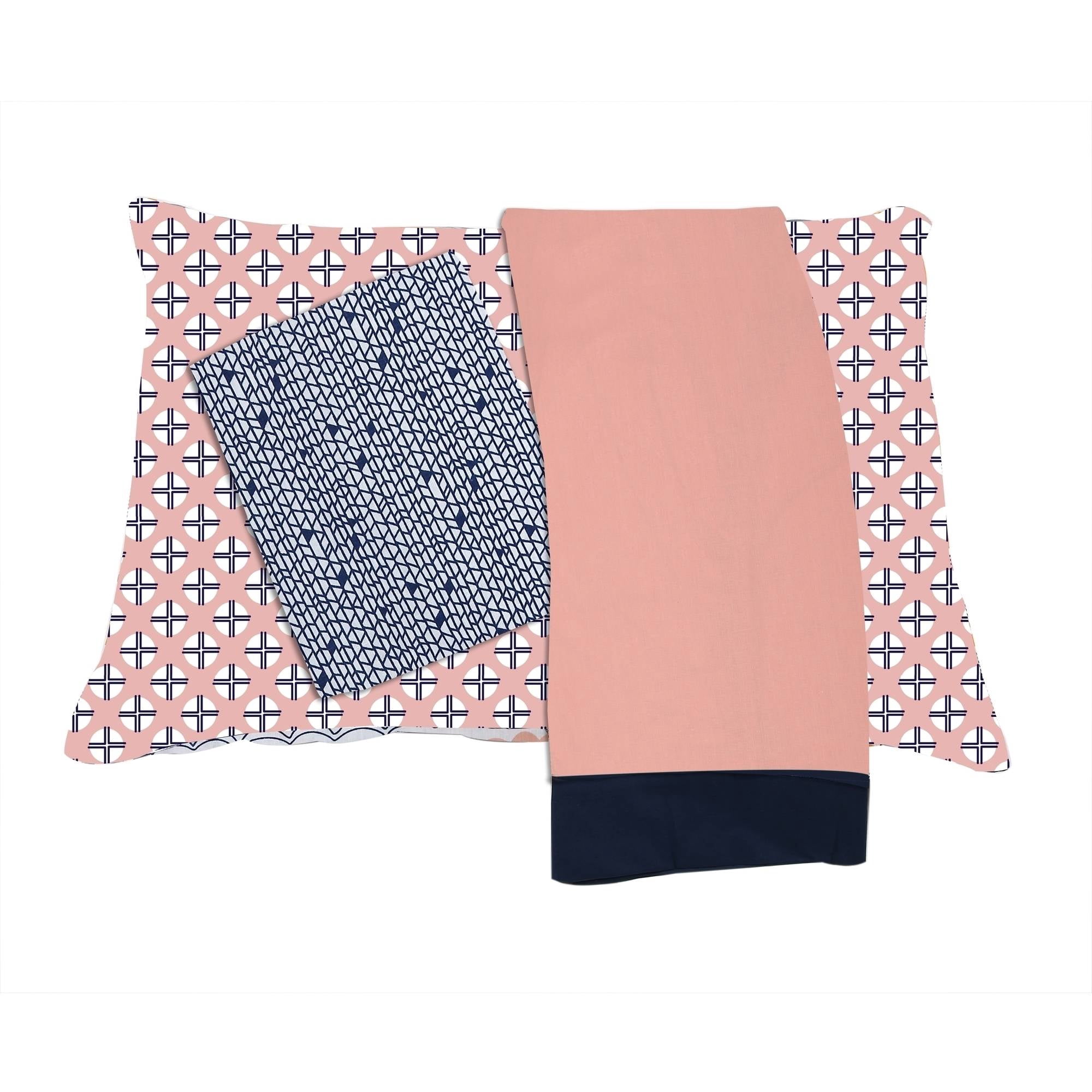 Bacati - Olivia Tribal 3-Piece 100% Cotton Percale Toddler Sheet Set, Coral/Navy