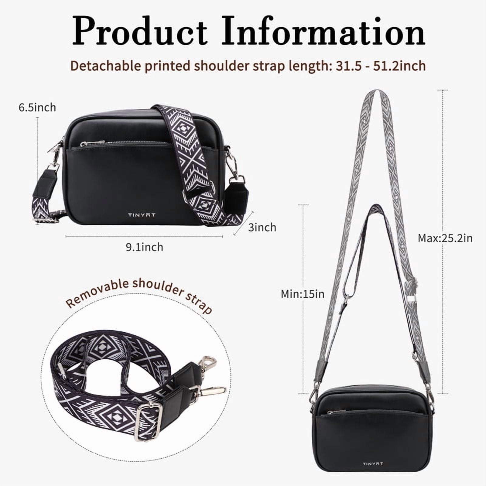 TINYAT Crossbody Bag for Women PU Multiple Pockets Shoulder Purse With Guitar Strap Small Handbags