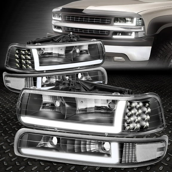 Nuvision for 99-02 Chevy Silverado 1500 2500 HD LED DRL Headlight Bumper Lamps Black
