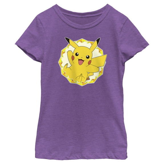 Girl's Pokemon Pikachu Circle  Graphic Tee Purple Berry Medium