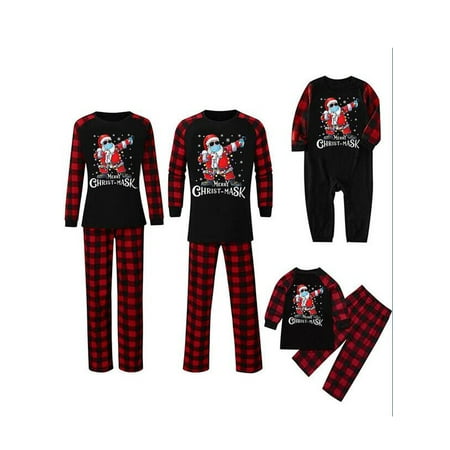 

Xingqing Parent-Children Christmas Pajamas Santa Claus Long-Sleeves Tops with Plaid Pants SuitJumpsuit for Father Mother Kids