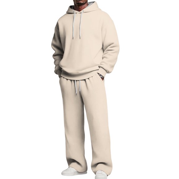 DORKASM Mens Track Suits 2 Piece Set Oversized Hoodie Pullover and Jogger Sweatpants Matching Sweatsuit Lounge Beige L