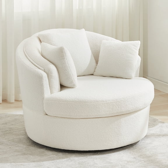 JURANYAZHU Oversized Swivel Accent Chair Lambswool Fabric Ideal for Bedrooms, Living Rooms, and Study Room,White